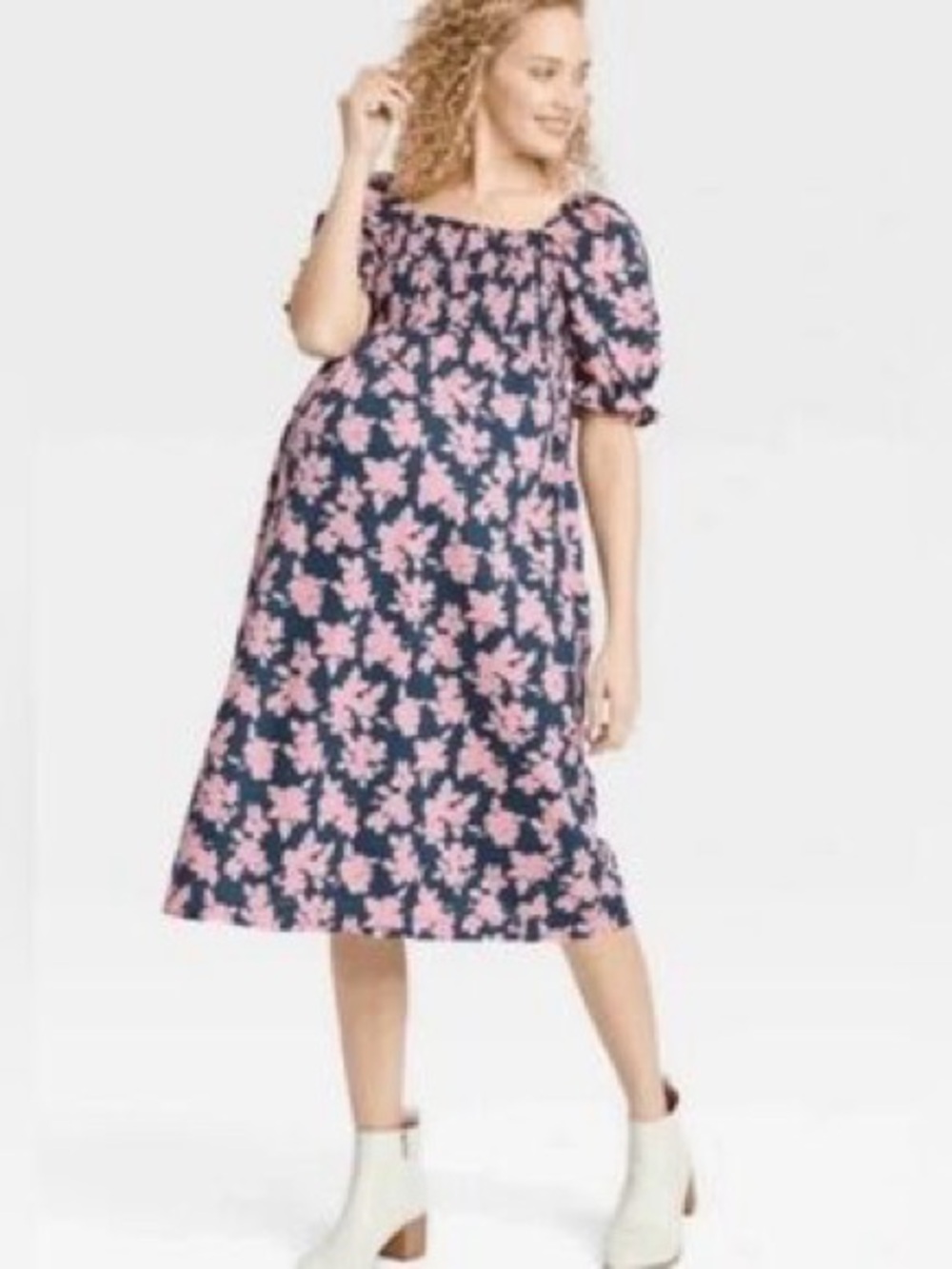 The Nines by Hatch Navy and Blush Floral Maternity dress